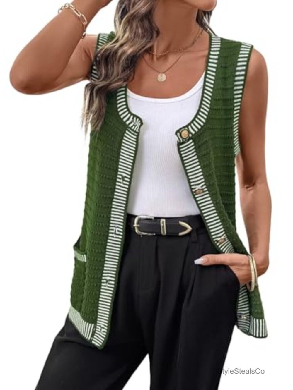 Sleeveless Button Down Cardigan Sweater with Pockets